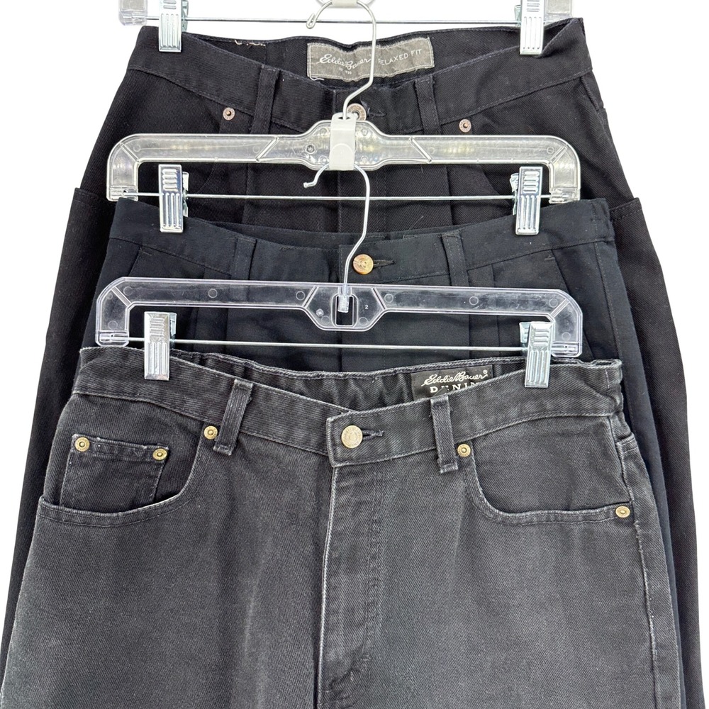 VTG Eddie Bauer Pants Bundle Lot of 3 Black Denim Chino 12P Deadstock Y2K‎ 30x28